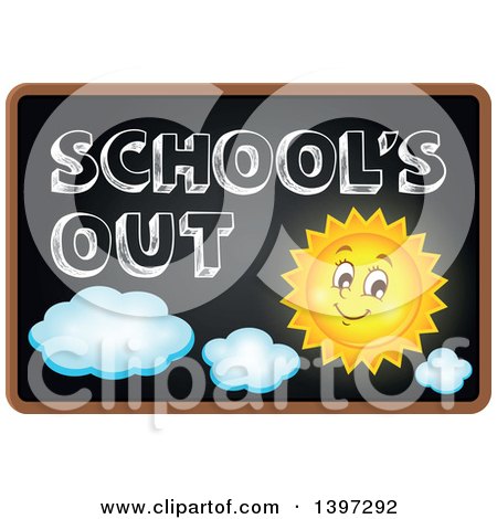 Clipart of a Black Board with School's out Text and a Sun - Royalty Free Vector Illustration by visekart
