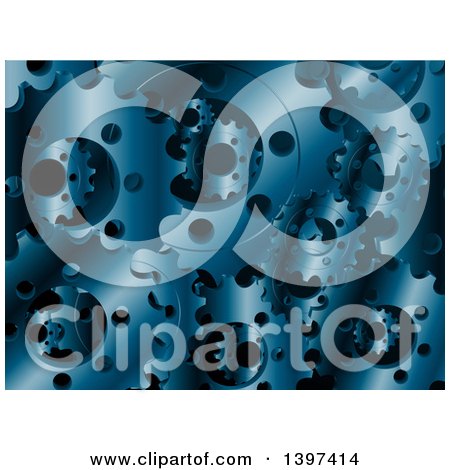 Clipart of a Background of 3d Blue Metal Gears - Royalty Free Vector Illustration by elaineitalia