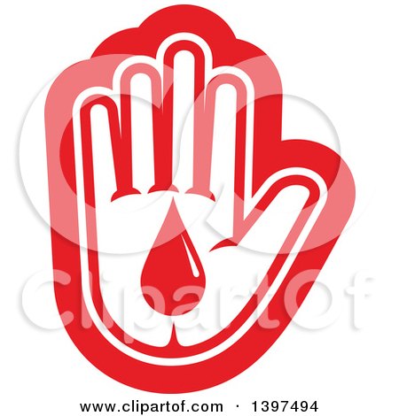 Clipart of a Red and White Hand with a Blood Drop - Royalty Free Vector Illustration by Vector Tradition SM