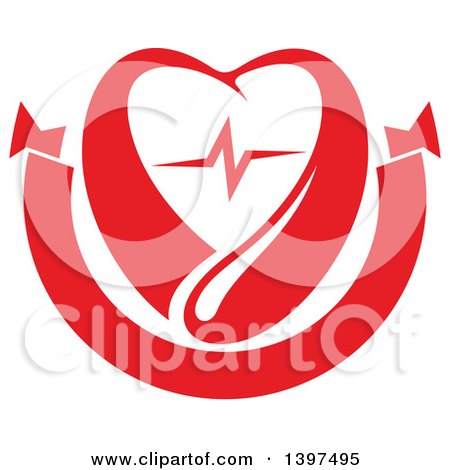 Clipart of a Red Blood Drop Heart with a Beat - Royalty Free Vector Illustration by Vector Tradition SM