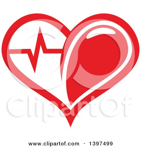 Clipart of a Red Blood Drop Heart with a Beat - Royalty Free Vector Illustration by Vector Tradition SM