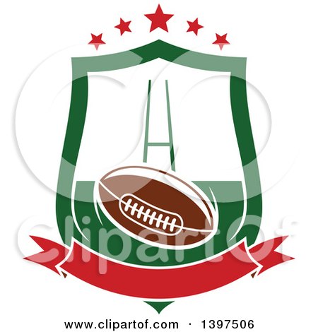 Clipart of an American Football in a Shield with Stars and a Blank Banner - Royalty Free Vector Illustration by Vector Tradition SM
