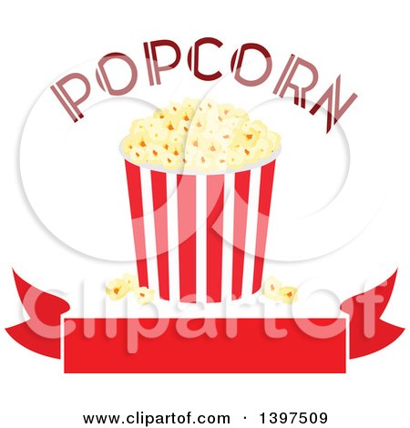 Clipart of a Popcorn Bucket and Text over a Blank Banner - Royalty Free Vector Illustration by Vector Tradition SM