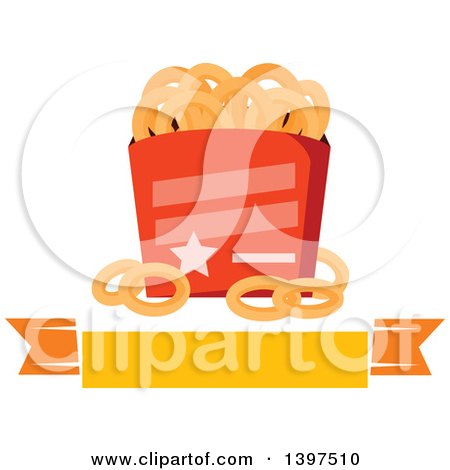 Clipart of a Container of Onion Rings over a Blank Banner - Royalty Free Vector Illustration by Vector Tradition SM