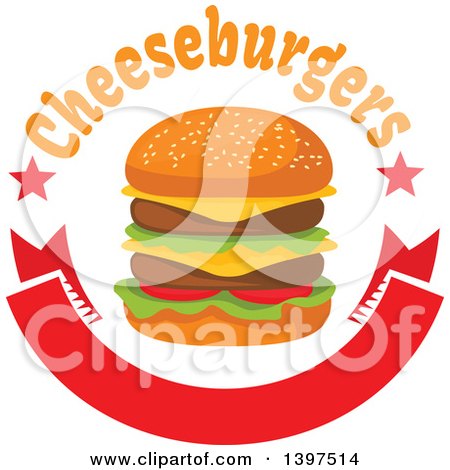 Clipart of a Double Cheeseburger with Text over a Blank Banner - Royalty Free Vector Illustration by Vector Tradition SM