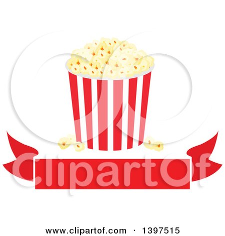 Clipart of a Popcorn Bucket over a Blank Banner - Royalty Free Vector Illustration by Vector Tradition SM