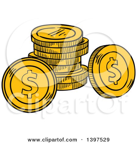 Clipart of Sketched Coins - Royalty Free Vector Illustration by Vector Tradition SM