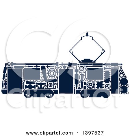 Clipart of a Trolley with Silhouetted Blue Visible Mechanical Parts - Royalty Free Vector Illustration by Vector Tradition SM