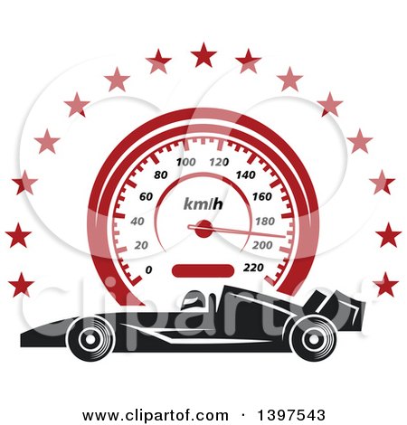 Clipart of a Profiled Race Carover a Speedometer in a Circle of Stars - Royalty Free Vector Illustration by Vector Tradition SM