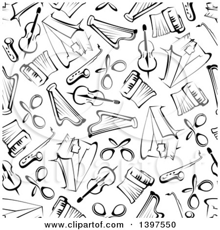 Clipart of a Seamless Background Pattern of Black and White Instruments - Royalty Free Vector Illustration by Vector Tradition SM