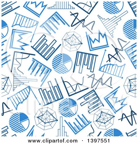 Clipart of a Seamless Background Pattern of Blue Charts and Graphs - Royalty Free Vector Illustration by Vector Tradition SM