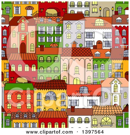 Clipart of a Seamless Background Pattern of Town Homes - Royalty Free Vector Illustration by Vector Tradition SM