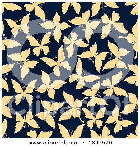 Clipart of a Seamless Background Pattern of Silhouetted Butterflies - Royalty Free Vector Illustration by Vector Tradition SM