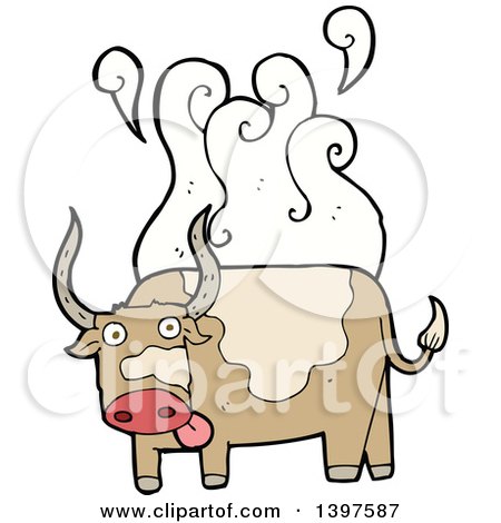Clipart of a Cartoon Steaming Cow Bull - Royalty Free Vector Illustration by lineartestpilot