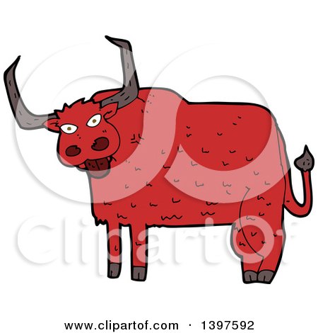 Clipart of a Cartoon Red Cow Bull - Royalty Free Vector Illustration by lineartestpilot