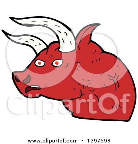 Clipart of a Cartoon Red Cow Bull - Royalty Free Vector Illustration by lineartestpilot