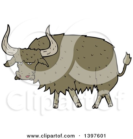 Clipart of a Cartoon Long Haired Cow Bull - Royalty Free Vector Illustration by lineartestpilot