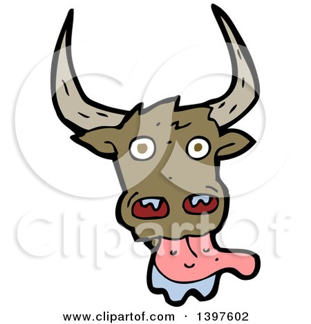 Clipart of a Cartoon Licking Cow Bull - Royalty Free Vector Illustration by lineartestpilot