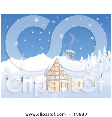 Chalet House in a Snowy Mountain Area Clipart Illustration by Rasmussen Images