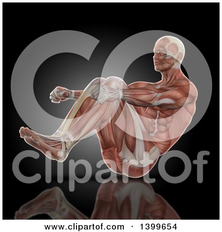 Clipart of a 3d Anatomical Male Bodybuilder in a Sit up Position, with Visible Muscles, on Black - Royalty Free Illustration by KJ Pargeter