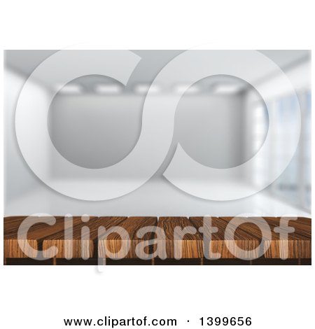 Clipart of a 3d Wood Table and Blurred White Room - Royalty Free Illustration by KJ Pargeter