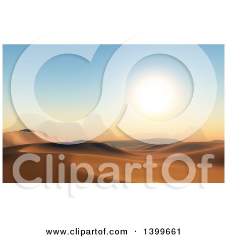 Clipart of a 3d Landscape Background of a Desert Sunset or Sunrise - Royalty Free Illustration by KJ Pargeter