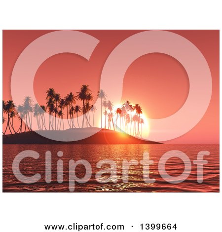 Clipart of a 3d Silhouetted Coastal Island at Sunset - Royalty Free Illustration by KJ Pargeter