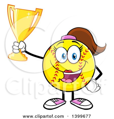 Clipart of a Cartoon Female Softball Character Mascot Holding a Trophy - Royalty Free Vector Illustration by Hit Toon