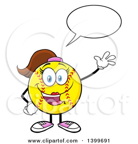 Clipart of a Cartoon Female Softball Character Mascot Talking and Waving - Royalty Free Vector Illustration by Hit Toon