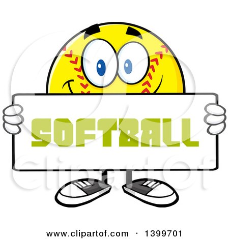 Clipart of a Cartoon Male Softball Character Mascot Holding a Sign - Royalty Free Vector Illustration by Hit Toon
