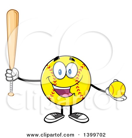 Clipart of a Cartoon Male Softball Character Mascot Holding a Bat and Ball - Royalty Free Vector Illustration by Hit Toon