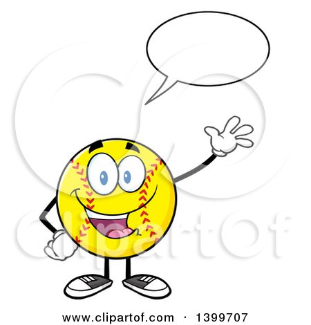 Clipart of a Cartoon Male Softball Character Mascot Talking and Waving - Royalty Free Vector Illustration by Hit Toon