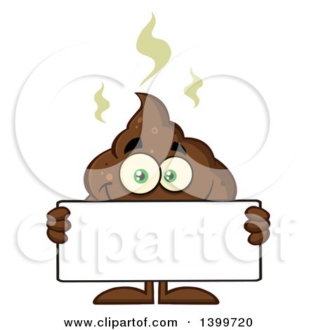 Clipart of a Cartoon Pile of Poop Character Holding a Blank Sign - Royalty Free Vector Illustration by Hit Toon