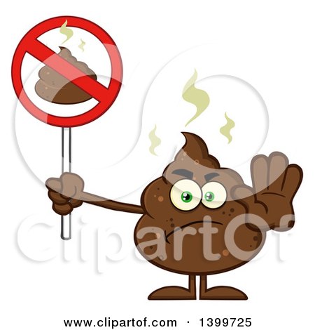 Clipart of a Cartoon Pile of Poop Character Holding a Prohibited Sign - Royalty Free Vector Illustration by Hit Toon
