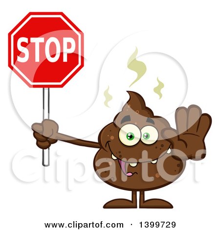 Clipart of a Cartoon Pile of Poop Character Holding a Stop Sign - Royalty Free Vector Illustration by Hit Toon