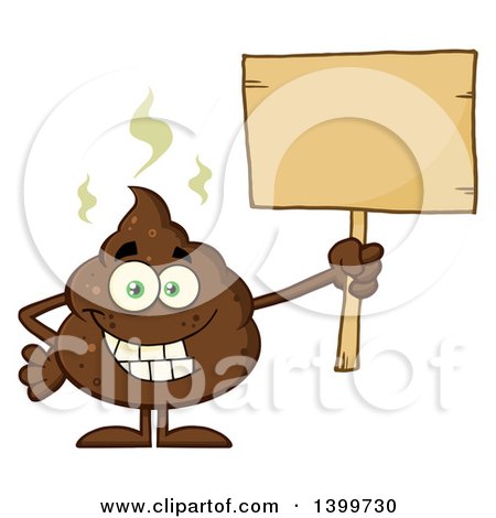 Clipart of a Cartoon Pile of Poop Character Holding a Blank Wood Sign - Royalty Free Vector Illustration by Hit Toon