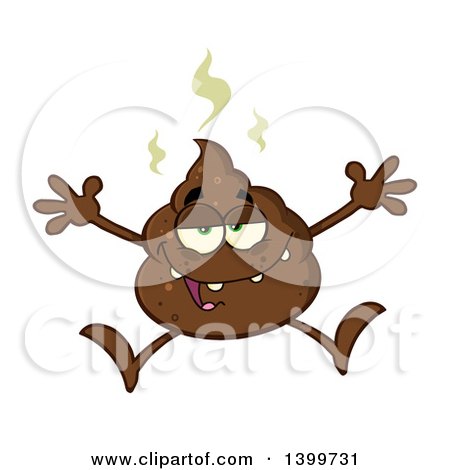Clipart of a Cartoon Pile of Poop Character Jumping - Royalty Free Vector Illustration by Hit Toon