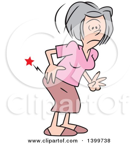 Clipart of a Cartoon Caucasian Senior Woman Bending over with an Aching Hip - Royalty Free Vector Illustration by Johnny Sajem