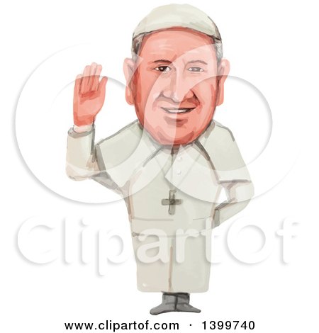 Clipart of a Watercolor Caricature of Pope of the Roman Catholic Church and Bishop of Rome, Pope Francis 266th - Royalty Free Vector Illustration by patrimonio