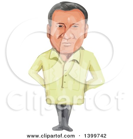 Clipart of a Watercolor Caricature of President of the Philippines, Rodrigo Rody Duterte - Royalty Free Vector Illustration by patrimonio
