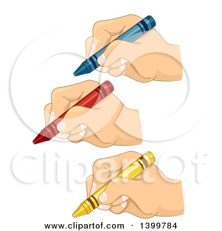 Clipart of Hands Holding Crayons - Royalty Free Vector Illustration by BNP Design Studio