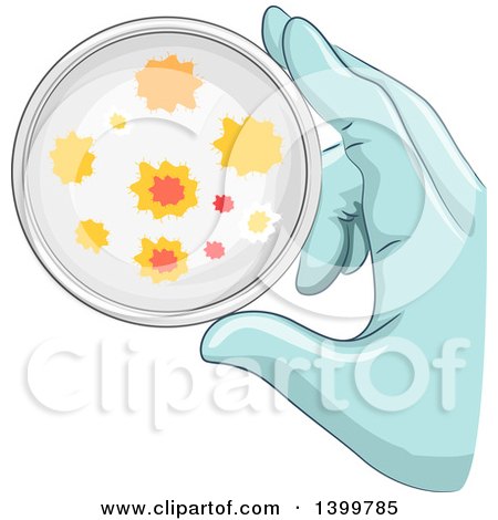 Clipart of a Gloved Hand Holding a Petri Dish - Royalty Free Vector Illustration by BNP Design Studio
