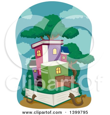 Clipart of a Tree and Village of Books - Royalty Free Vector Illustration by BNP Design Studio