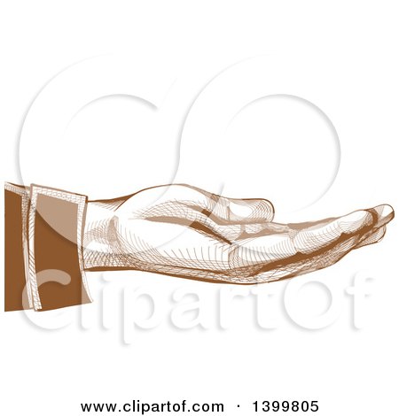 Clipart of a Brown Engraved Hand Held out - Royalty Free Vector Illustration by BNP Design Studio