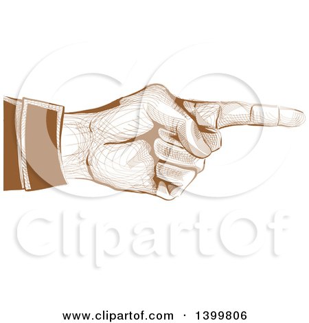 Clipart of a Retro Brown Engraved Hand Pointing - Royalty Free Vector Illustration by BNP Design Studio