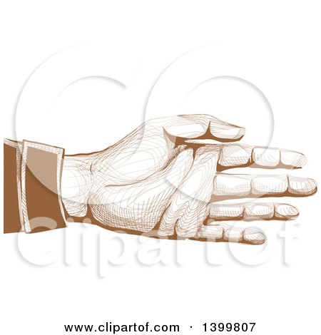 Clipart of a Retro Brown Engraved Hand Reaching to Shake - Royalty Free Vector Illustration by BNP Design Studio