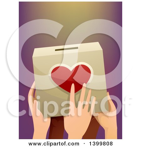 Clipart of a Group of Hands Holding a Donation Box - Royalty Free Vector Illustration by BNP Design Studio