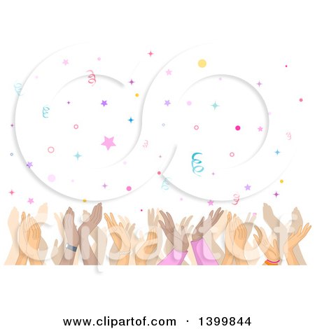 Clipart of a Border of Clapping Hands Under Confetti - Royalty Free Vector Illustration by BNP Design Studio