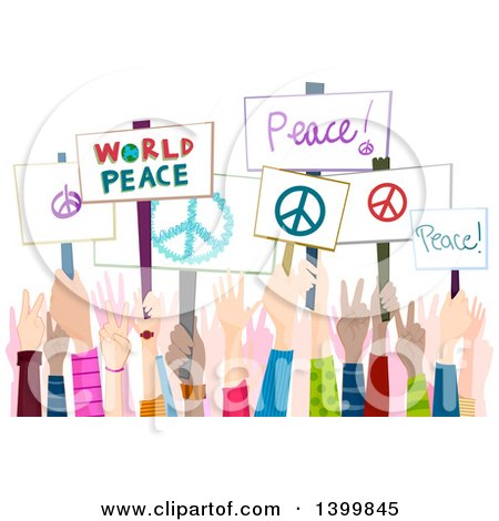 Clipart of Hands Holding up Peace Rally Signs - Royalty Free Vector Illustration by BNP Design Studio