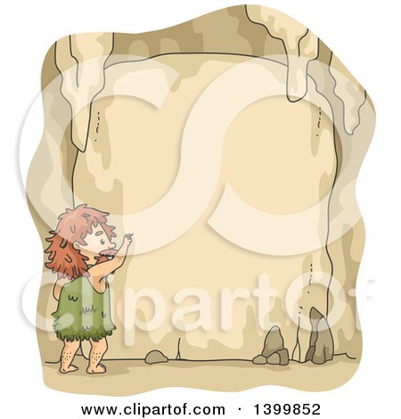 Clipart of a Border of a Caveman Writing on Walls - Royalty Free Vector Illustration by BNP Design Studio